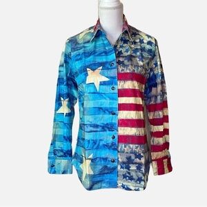 Women’s American Flag Western Wear Button Down Shirt Acorn By Bob Goldfeder